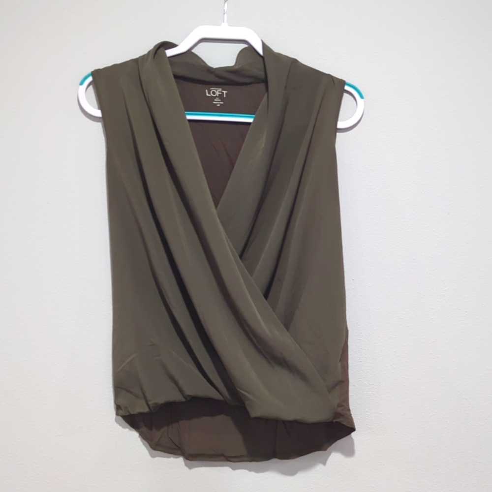Faux wrap, olive green blouse
